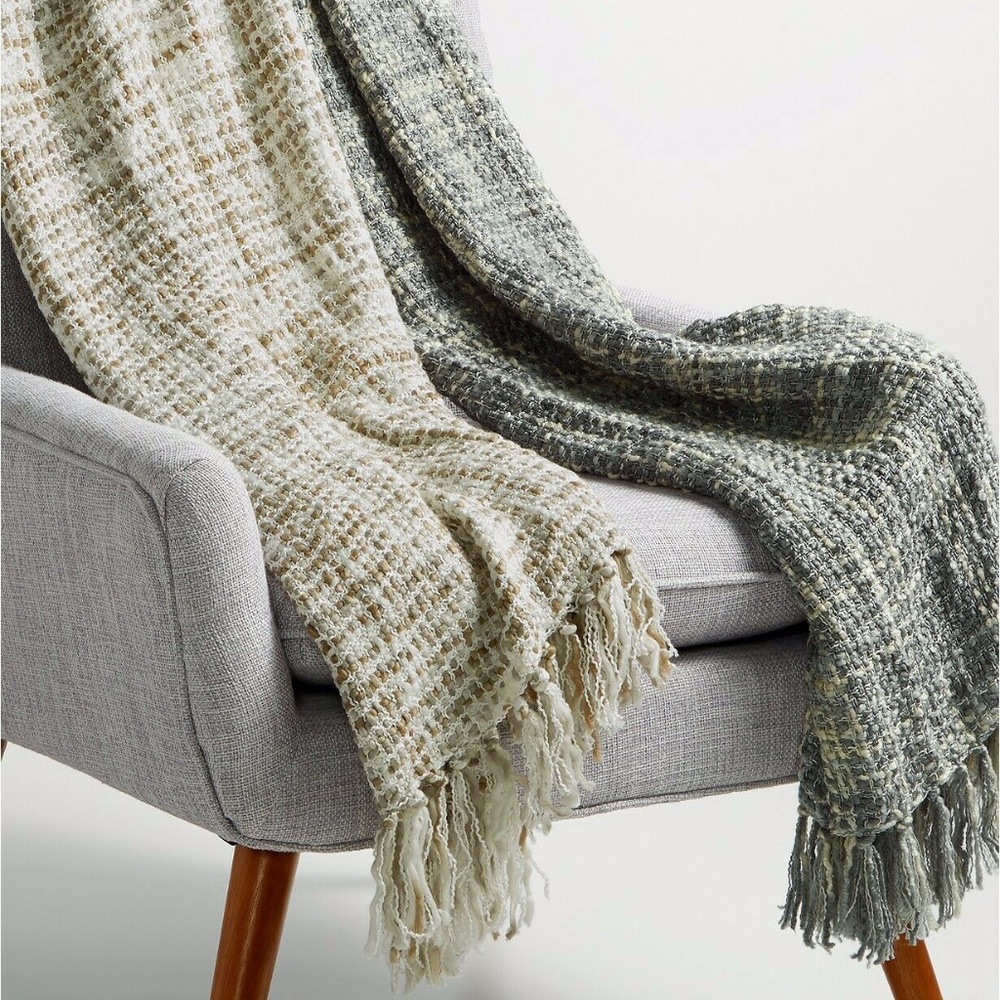 Hallmart Collectibles 50" x 60" Basketweave Acrylic Fringe Throw - Beige / Khaki